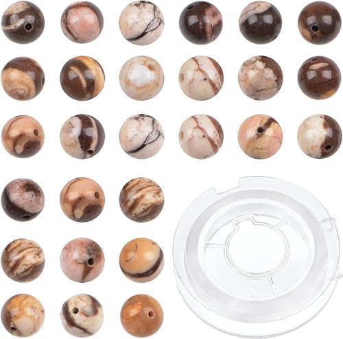 Miniatura 23 de Bymitel - 140 cuentas de cristal natural, piedras preciosas redondas energéticas y curativas sueltas con cordón elástico para hacer joyas, pulseras