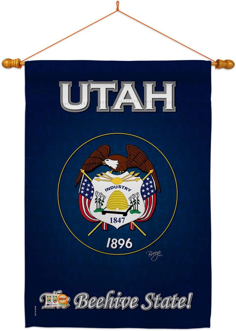 Utah House Flag Dowel Set Americana States USA American Territories Republic Country Particular Area Small Decorative Gift Yard Banner Made In 28 X 40