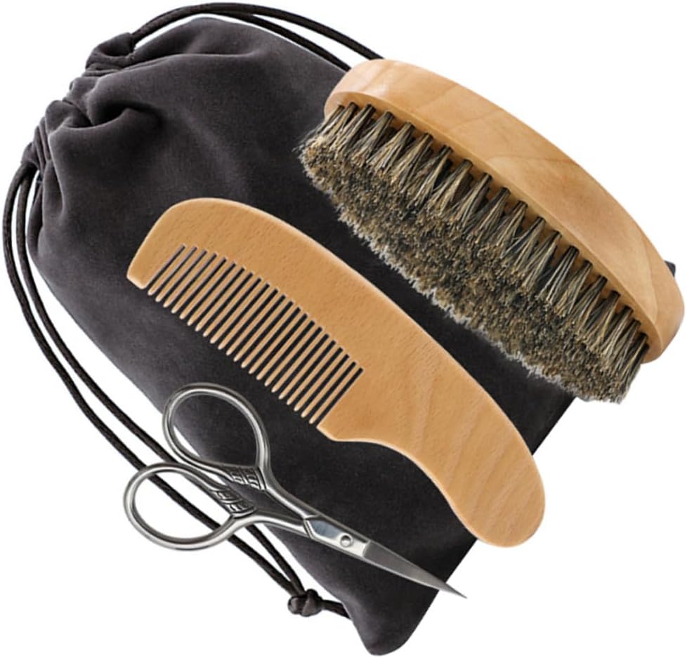 Ipetboom 1Set Beard Care Kit for Men Grooming with Beard Scissors Comb and Soft Brush Essential Tools for Daily Beard Shaving and Maintenance