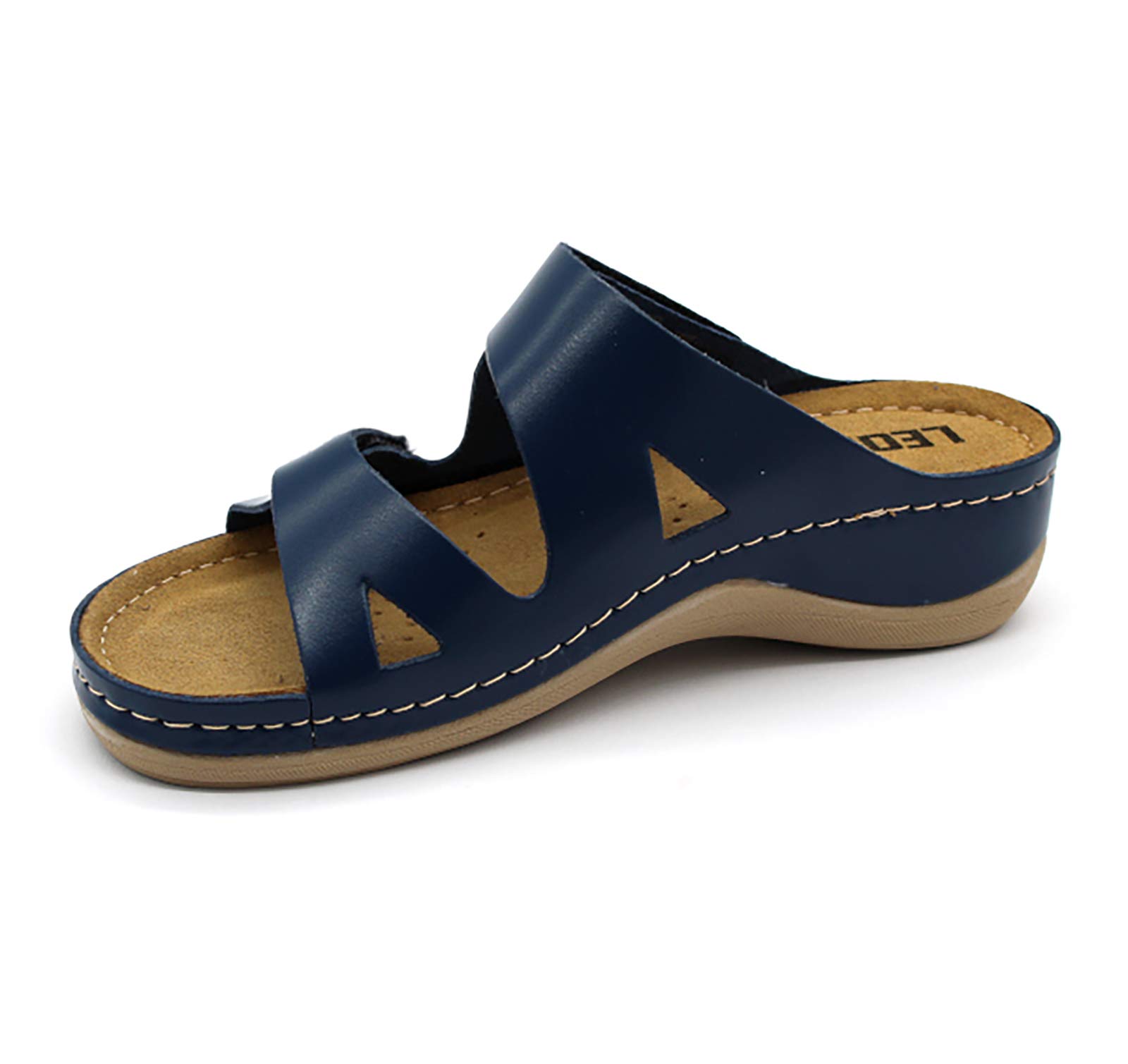 LEON 906 Sandalias Zuecos Zapatos Zapatillas de Cuero para Mujer
