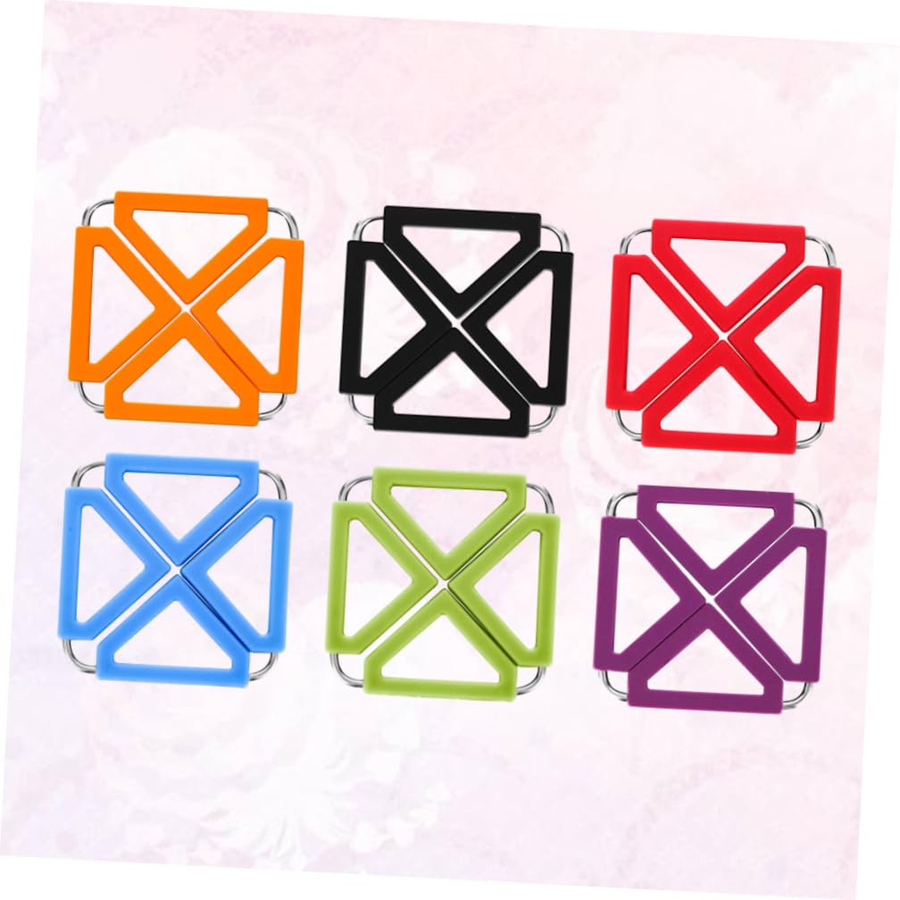 Dessous de Plat Carrés en Silicone et Acier Inoxydable Couleur Aléatoire Lot de 6 Résistant la Chaleur, Pliable et Antidérapant, Accessoire Pratique pour Cuisine et Table