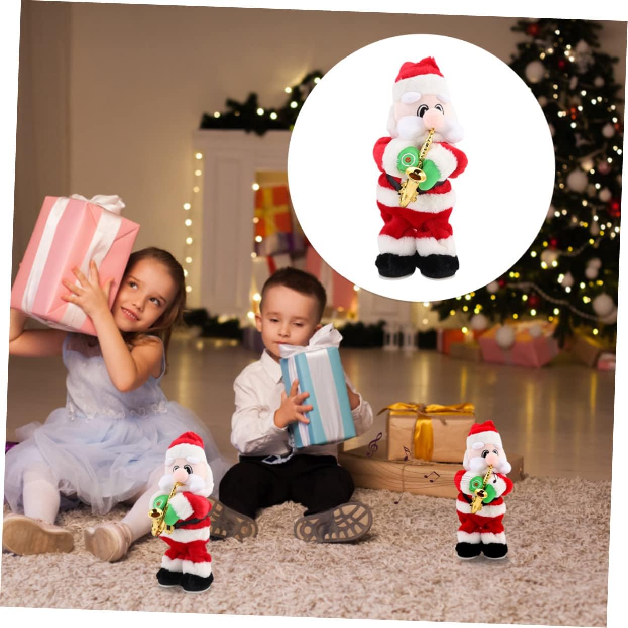 VANZACK 1pc Santa Claus Saxophone Playing Doll Electric Decoration Toy for Holiday Parties Adorable Design No Batteries Included