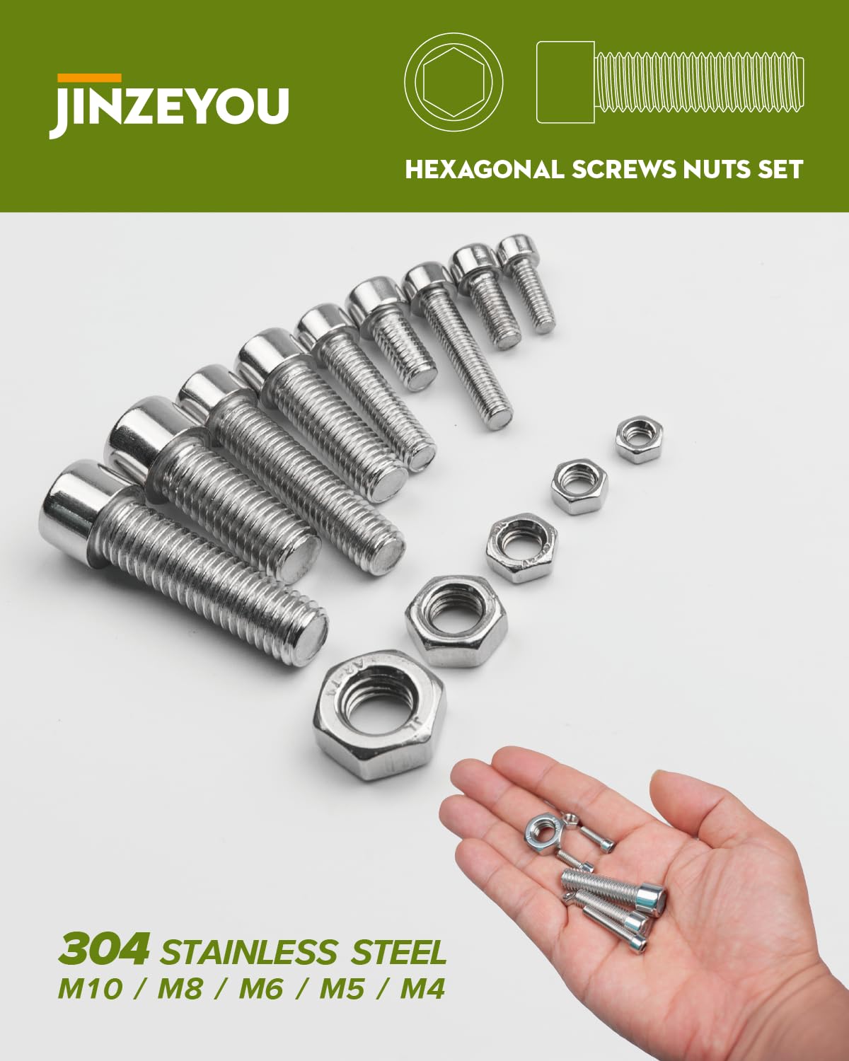 156 Pcs Assorted Nuts and Bolts Assortment, M4 M5 M6 M8 M10 Hex Socket Head Cap Screws Set - Image 4