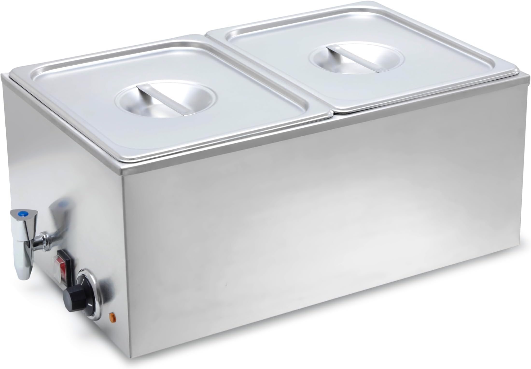 Commercial Grade Stainless Steel Bain Marie Buffet Food Warmer Steam Table for Catering and Restaurants (2 Sections with Tap)