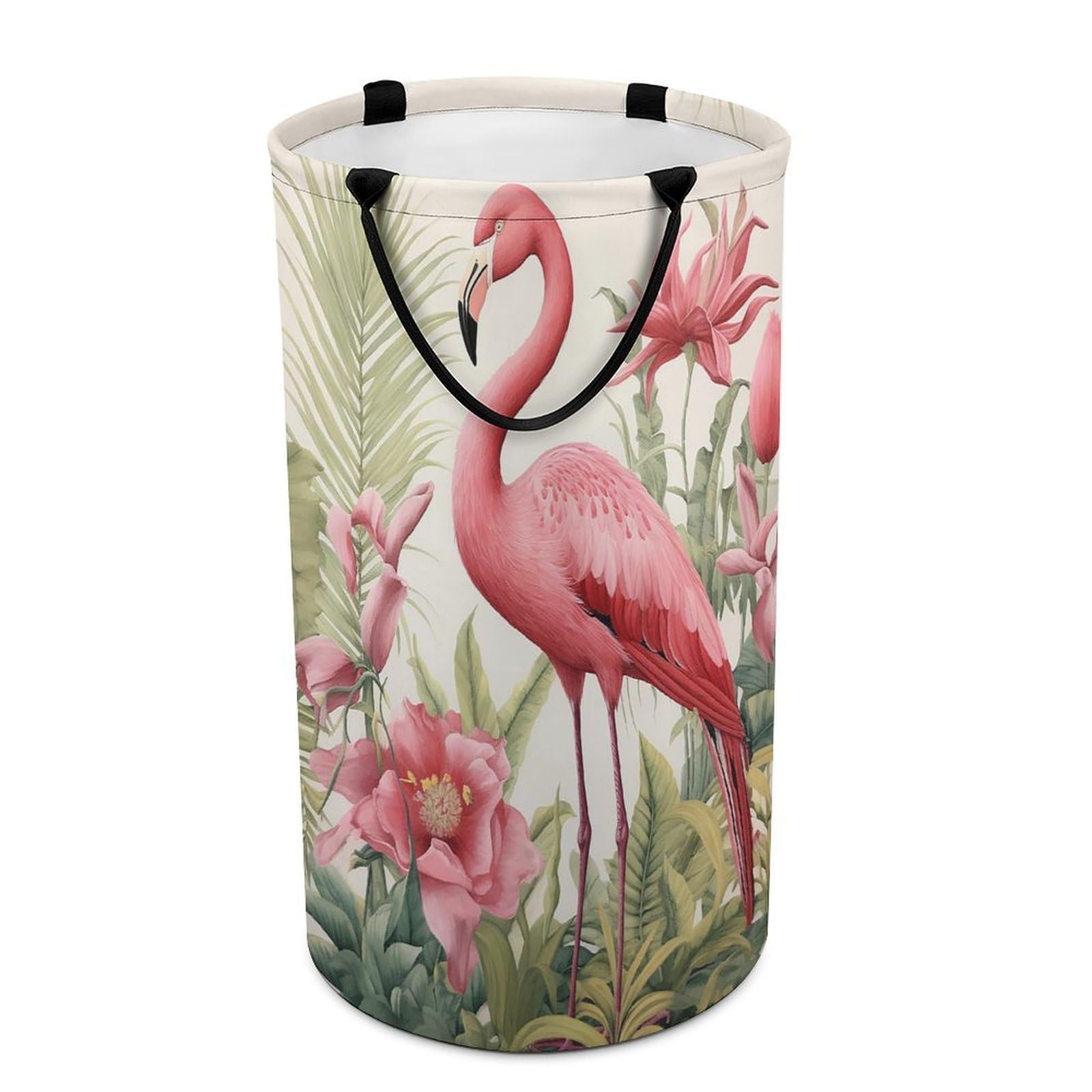 Flamingo And Leaves Laundry Basket Freestanding Laundry Hamper with Handles Waterproof Dirty Clothes Hamper Collapsible Washing Bin Aesthetic Clothes Basket for Bathroom Bedroom Dorm