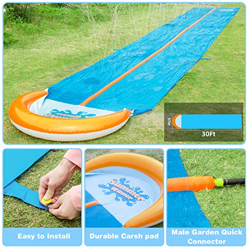 Slip and Slide, 30Ft Extra Long Slip and Slide, Double Race Lawn Water Slides, Slip n Slide for Backyard with 2 Bodyboards Summer Water Toys, Giant Slip and Slide for Kids & Adult