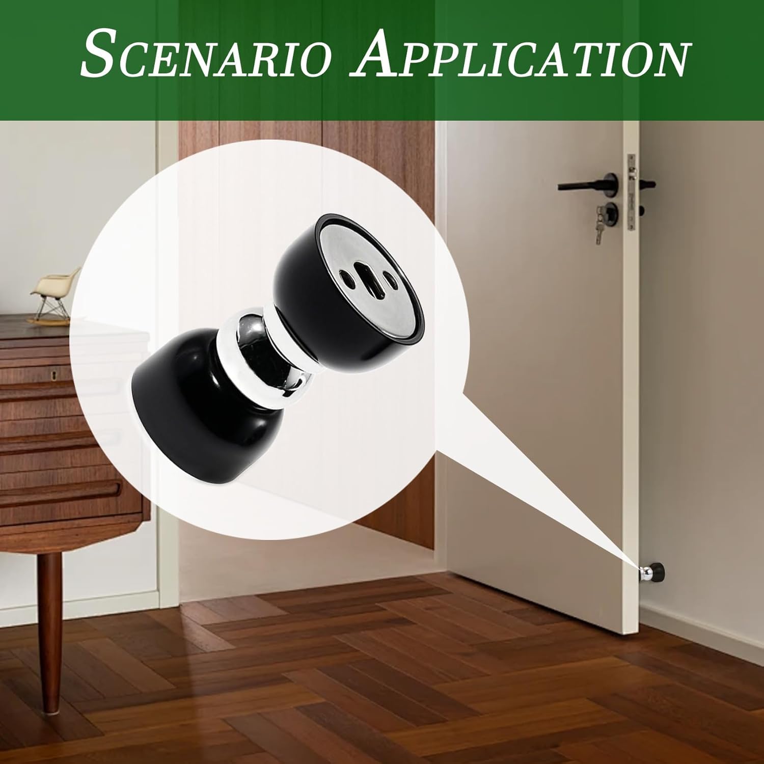Magnetic Door Stopper Heavy Duty Door Holder with Strong Magnet, Silicone Shock Absorbing Door Stop, No Drill Wall & Floor Mount Protector for Home, Office, Bedroom, Bathroom - Black 4