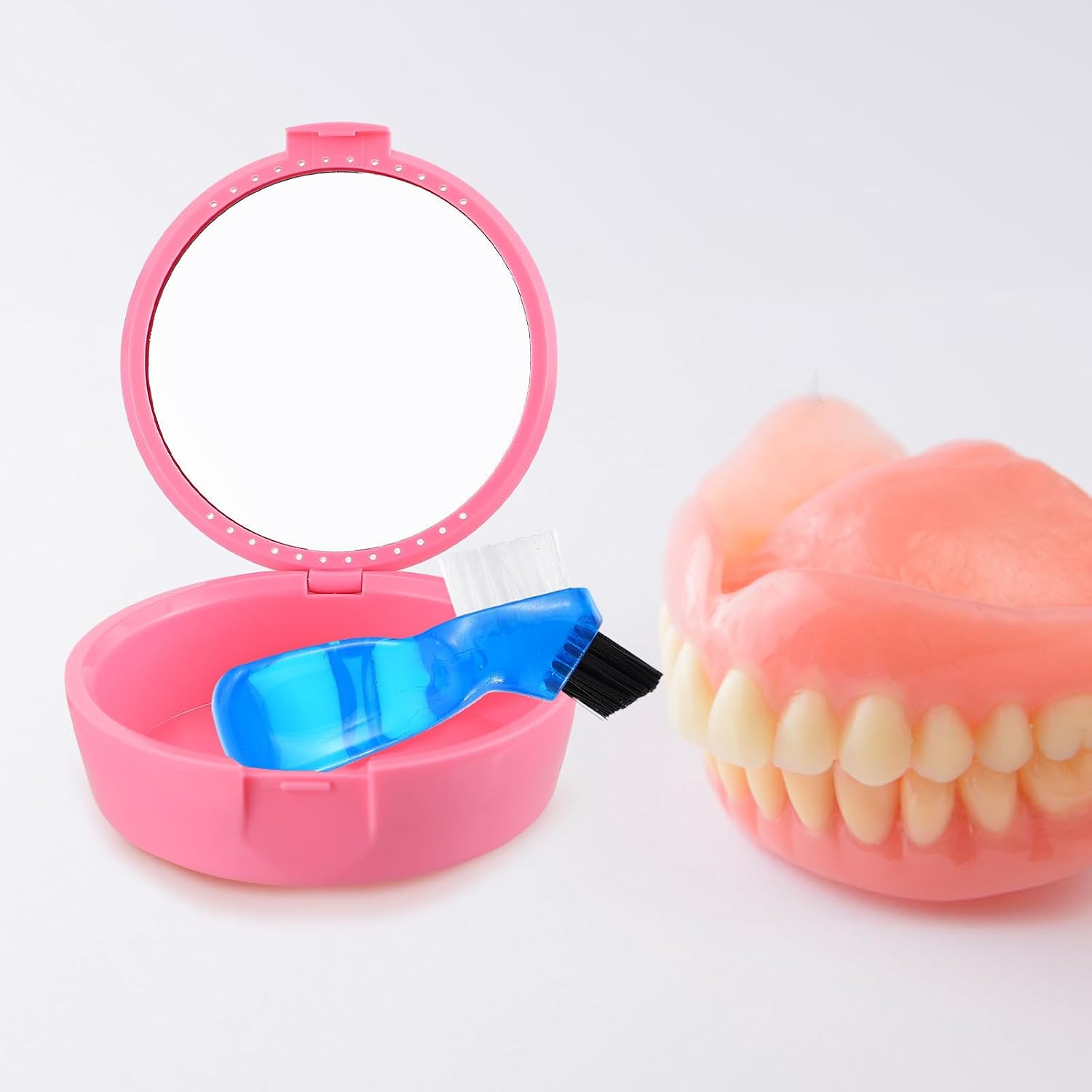 Portable Denture Box with Brush for Retainers and Fake Teeth