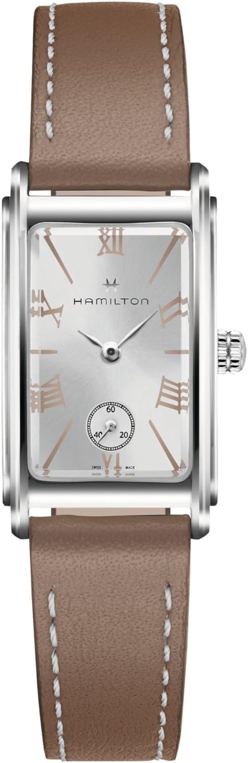 American Classic Ardmore Quartz Women's Watch, 19mm x 27mm Stainless Steel Case, Swiss Made, Silver Dial Analog Wrist Watch for Women, 30m Waterproof, Mineral Crystal, Cow Leather Strap