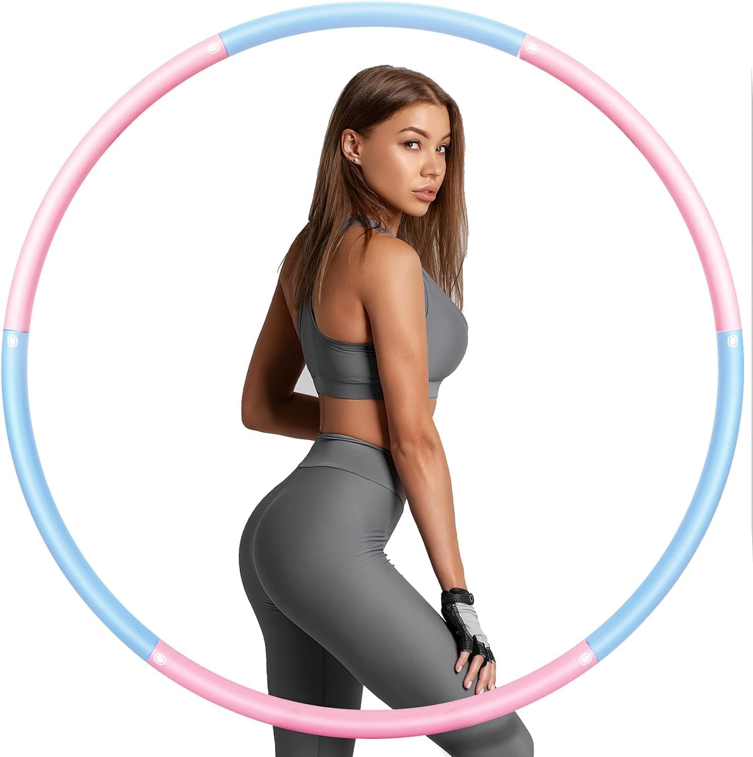 YSAMAX Weighted Fitness Hula Hoop for Kids and Adults for Exercise or Lose Weight, durability and comfort, Detachable Size adjustable for Fitness (Pink-Blue)