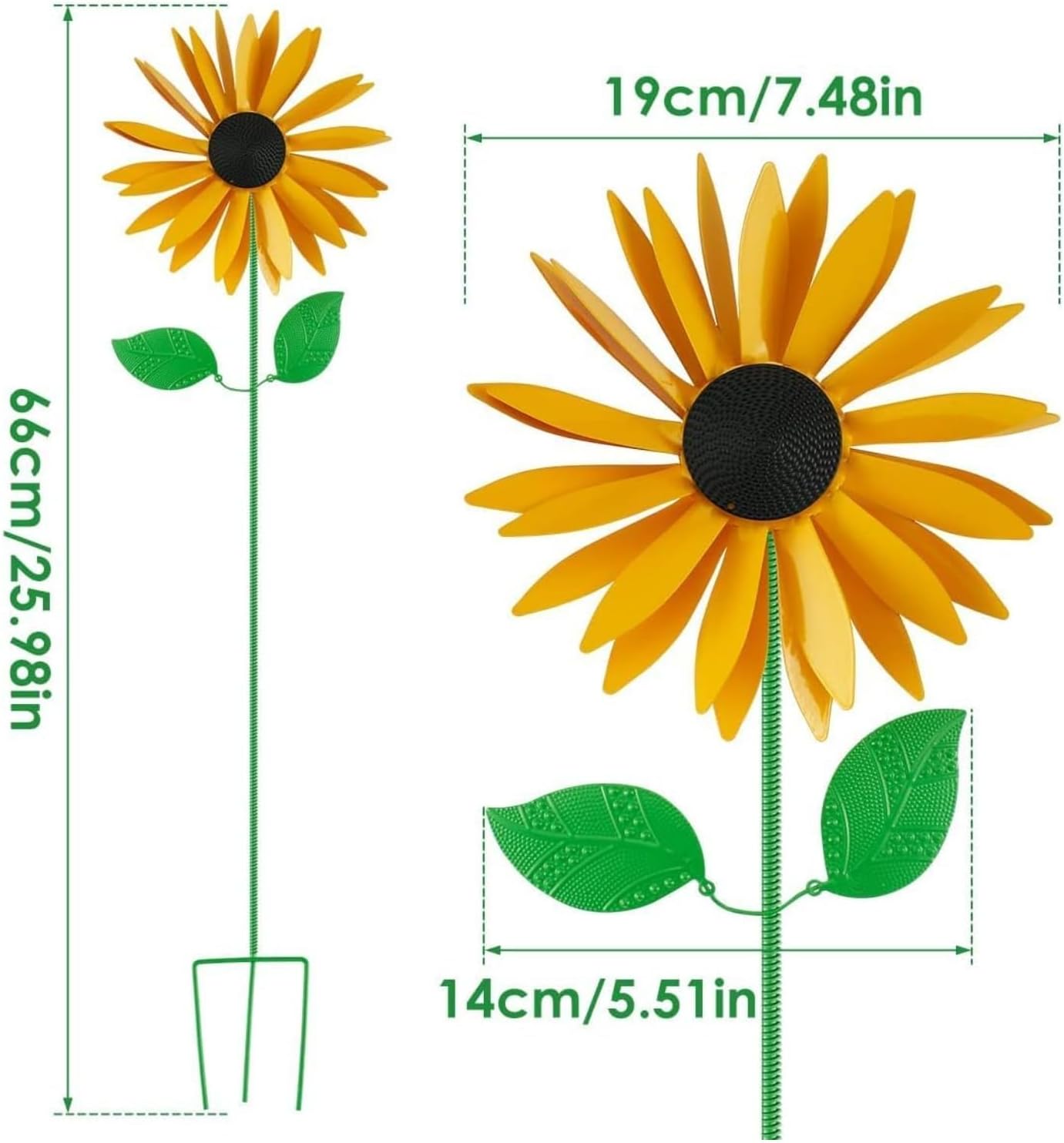 Sunflower Wind Spinner Outdoor Metal Garden Stake, 3D Rotating Windmill Yard Art Decor, Weather Resistant Wind Spinner for Lawn Patio Backyard Garden Decor(2pcs)