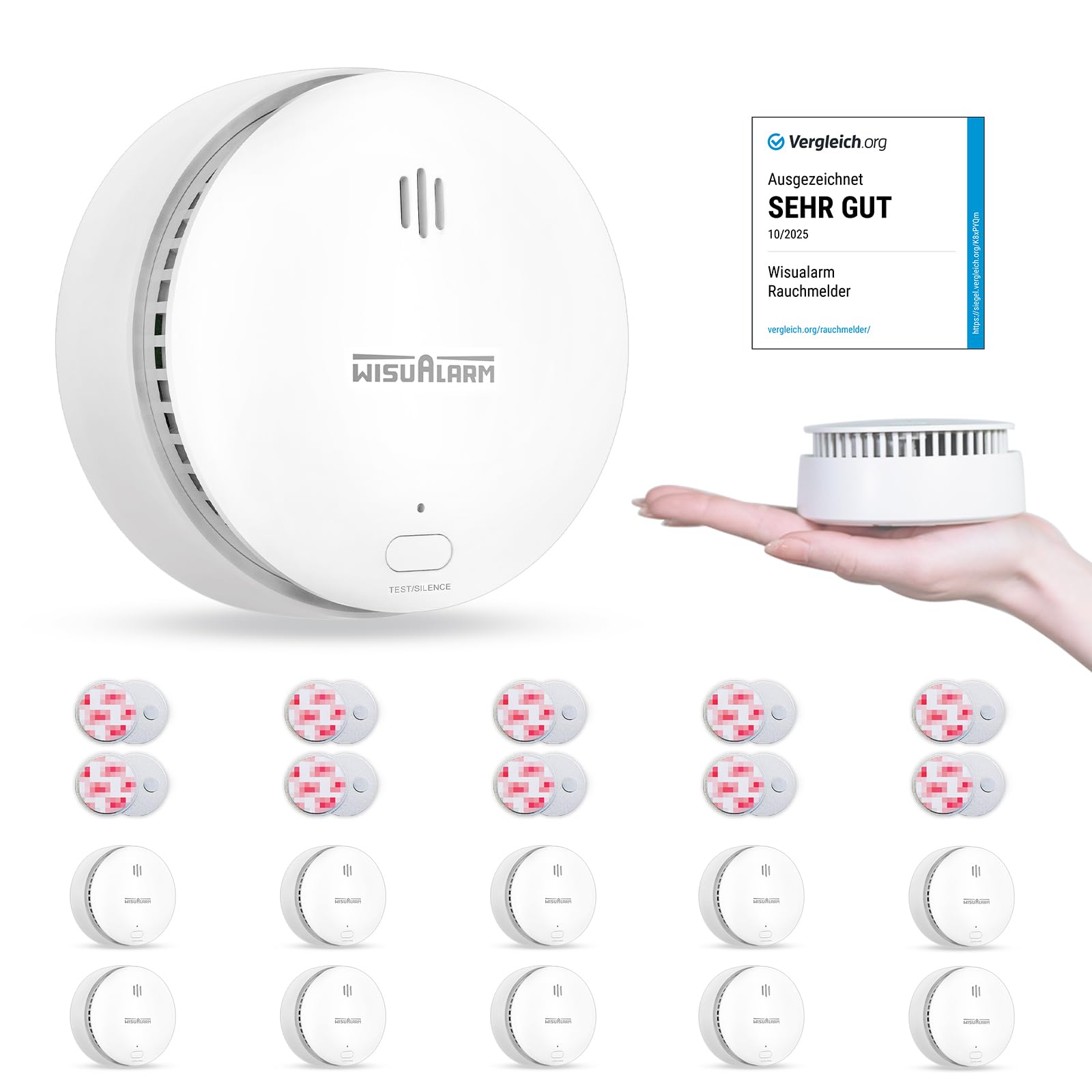 Rauchmelder, 10 Jahre Batterie Rauchmelder für Zuhause, Test-/Silence-Taste, 85dB, Feuermelder entspricht EN 14604 Standard (10 STÜCK)