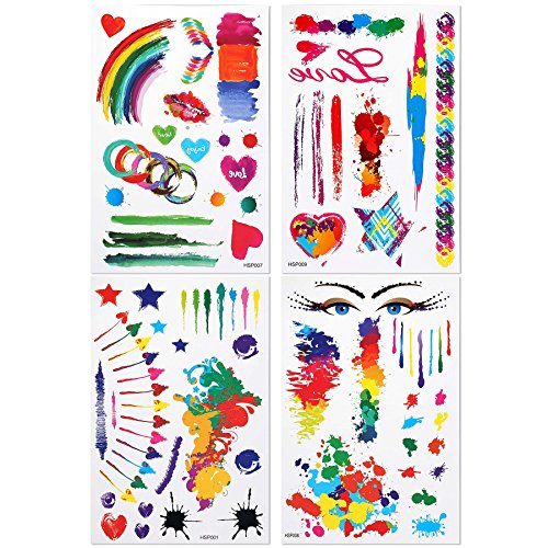 BMC Beautifully Bright Watercolor Designed Temporary Tattoos - 4 Sheets, Set 1