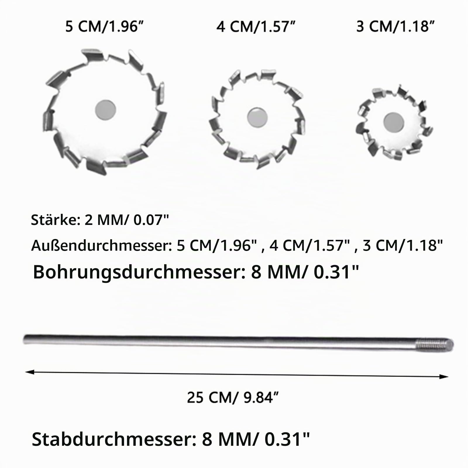 304 Edelstahl-Rührstab Sägezahn-Rührer Dispergierscheibe mit 25 cm Rührstab, Runde Platte Dispergierpropeller-Rührblatt-Mixer(5cm)