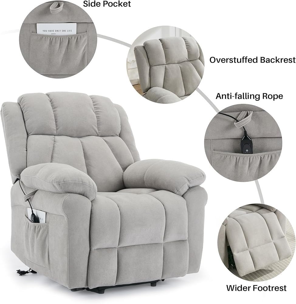 Heavy Duty Electric Lift Recliner Chair for Adults and Elderly Infinite Position Heated Massage Recliner with Lumbar Support USB Ports