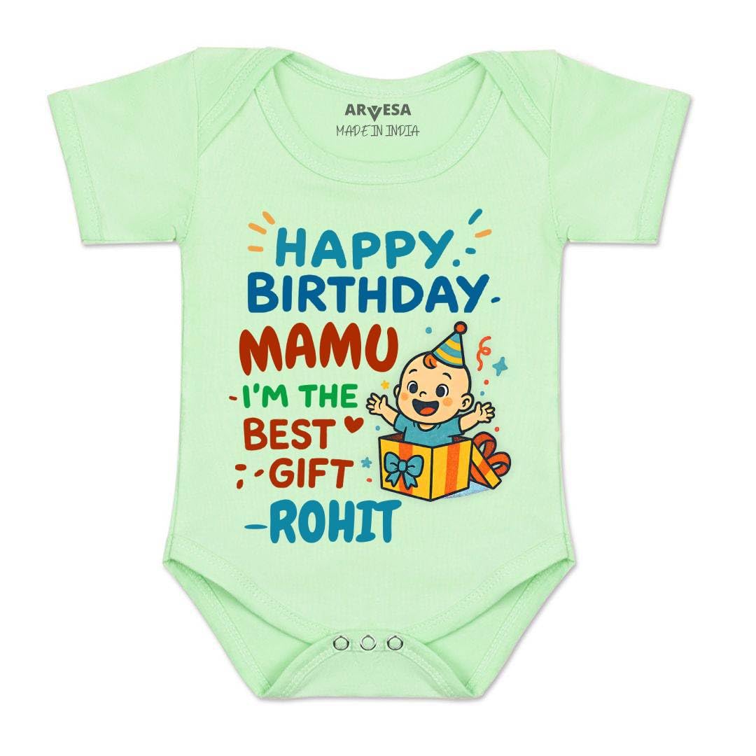 ARVESA Custom Name Happy Birthday Mamu R-2025 Family Birthday Bodysuit, Sleepsuits, Rompers For New Born Baby Clothes 0-3 Months Unisex Stylish Dress For Baby Boy & Girl, Newborn Infant Outfit