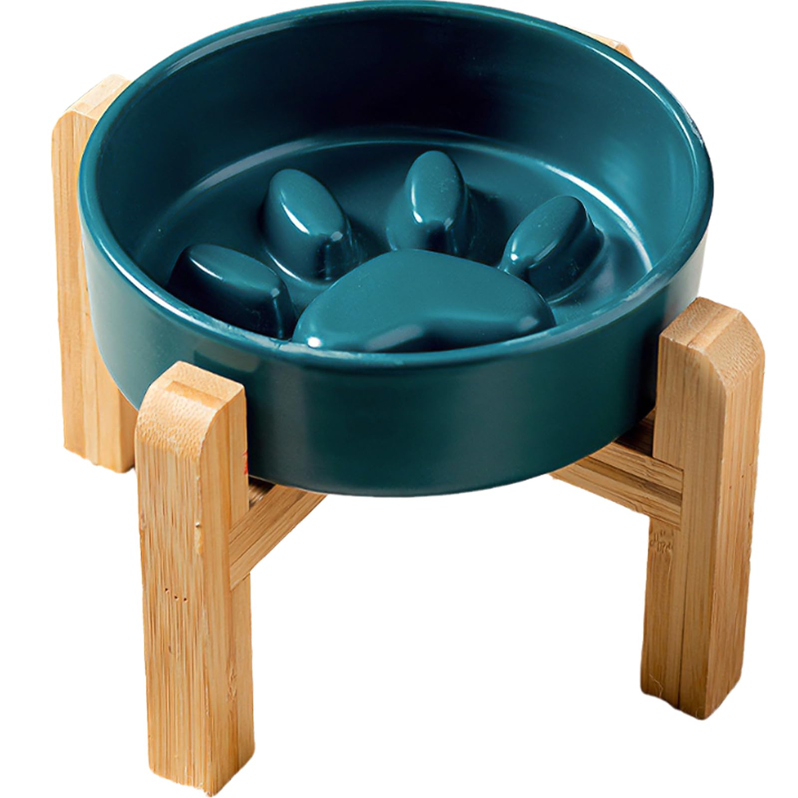 Raised Cat Bowl with Wood Stand, Ceramic Cat Food Bowl for a Comfortable Position Whilst Eating & Drinking, Feeder Bowls for Cats Anti Vomit Anti Slip (Green)