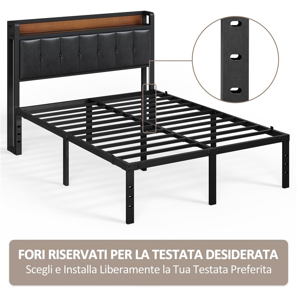 Yaheetech Rete Letto Matrimoniale 41,5 cm in Metallo 140 cm × 200 cm senza Testiera Spazio Aggiuntivo per Camera da Letto Nero