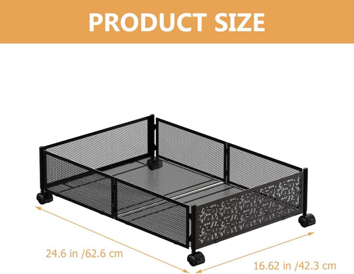 Bed Storage Rack Wheels Foldable Stainless Steel Organizer for Clothes and Blankets Easy to Move Storage for Spaces Black Pattern Design