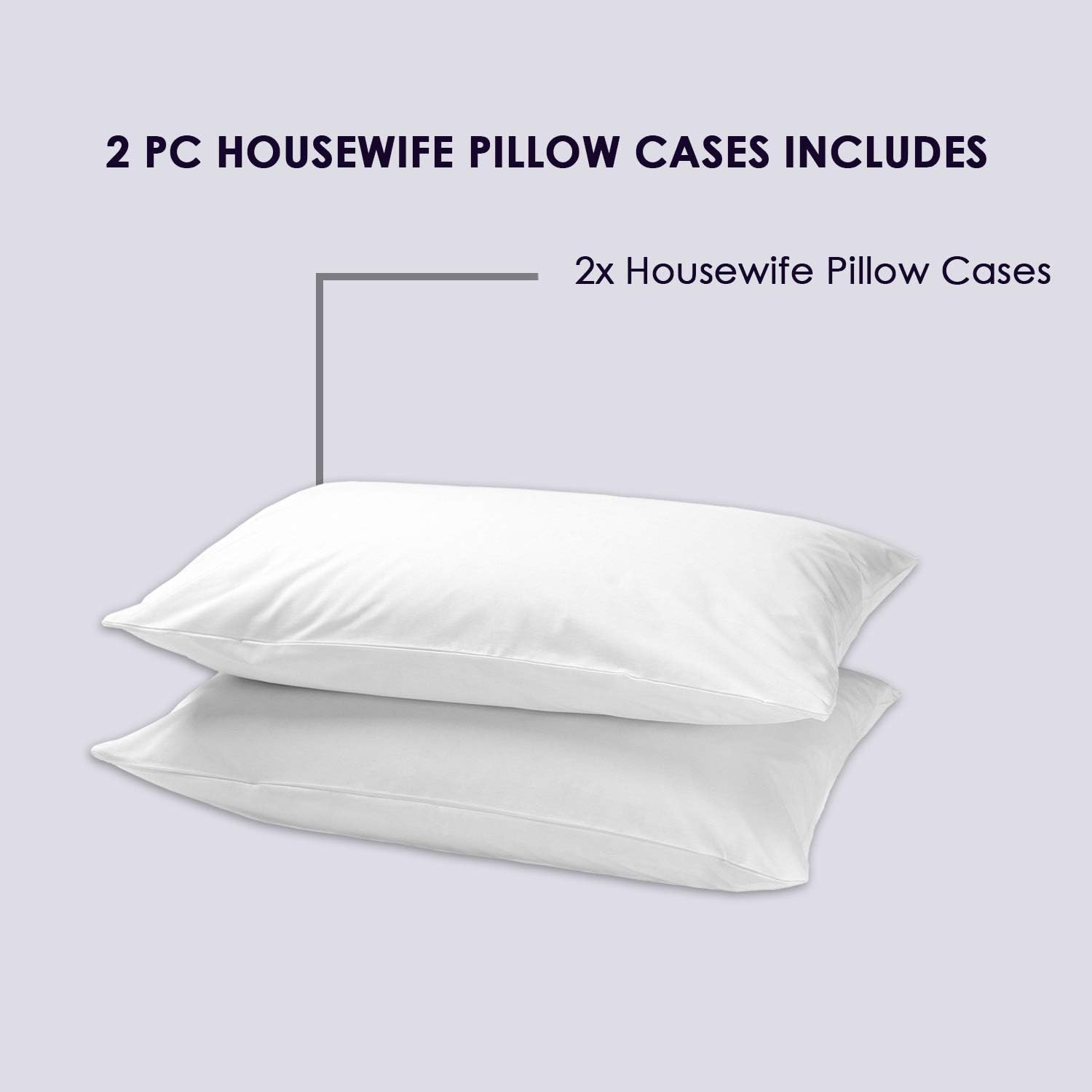 Pizuna Luxurious Cotton Housewife Pillowcases 2 Pack White 48x74cm, 800 Thread Count Long Staple Combed Cotton Pillow Cover - Image 5