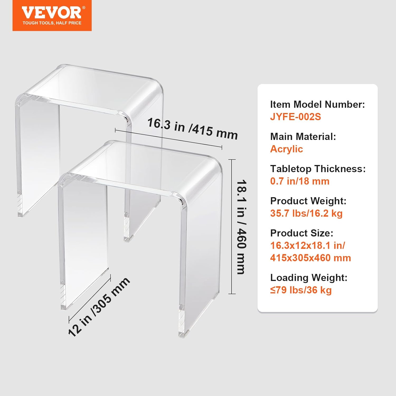 VEVOR Acrylic Console Table 38x15x29 in & 2 U-Shaped Acrylic Side Tables 16x12x18 in for Living Room, Bedroom, Foyer