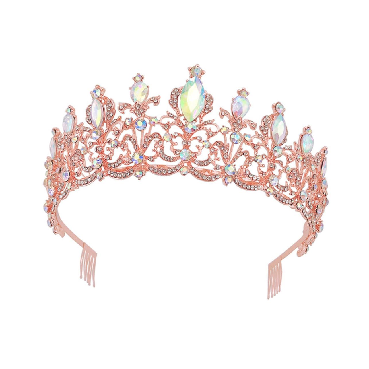 Beaupretty Rosa Decoración De Joyas Para El Cabello Dama De Honor Tiara De Princesa Bride Tocado De Boda De Aleación De Zinc De Diamantes De Imitación Maquillaje Cristal Perder