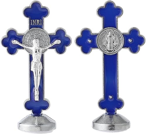 VINETEN Crucifijo de pared Crucifijo de metal azul con bendiciones y regalos para decoración de cruz colgante del hogar