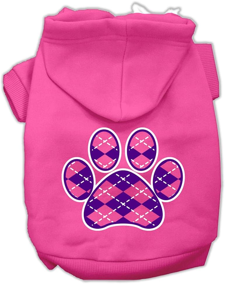 Mirage Pet Products 20" Argyle Paw Purple Screen Print Pet Hoodie, 3X-Large, Grey