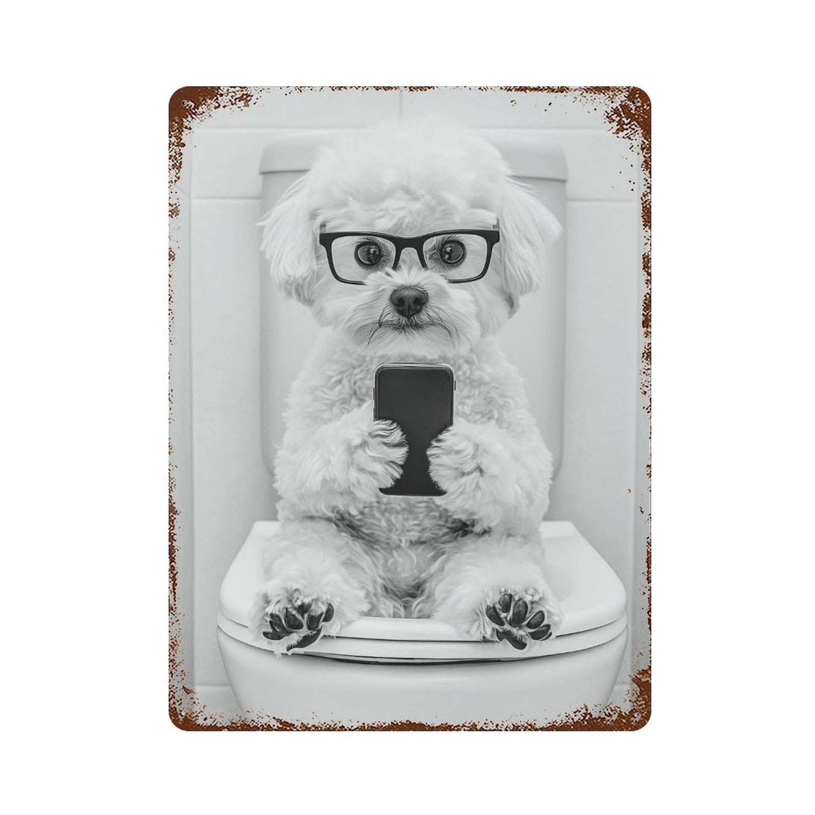 xiaoxiaoshen Maltipoo on Toilet Print Wall Decor Art Metal Tin Poster Modern Home Decor Art Home Bar Shop Decorations Vintage Sign 40x30cm
