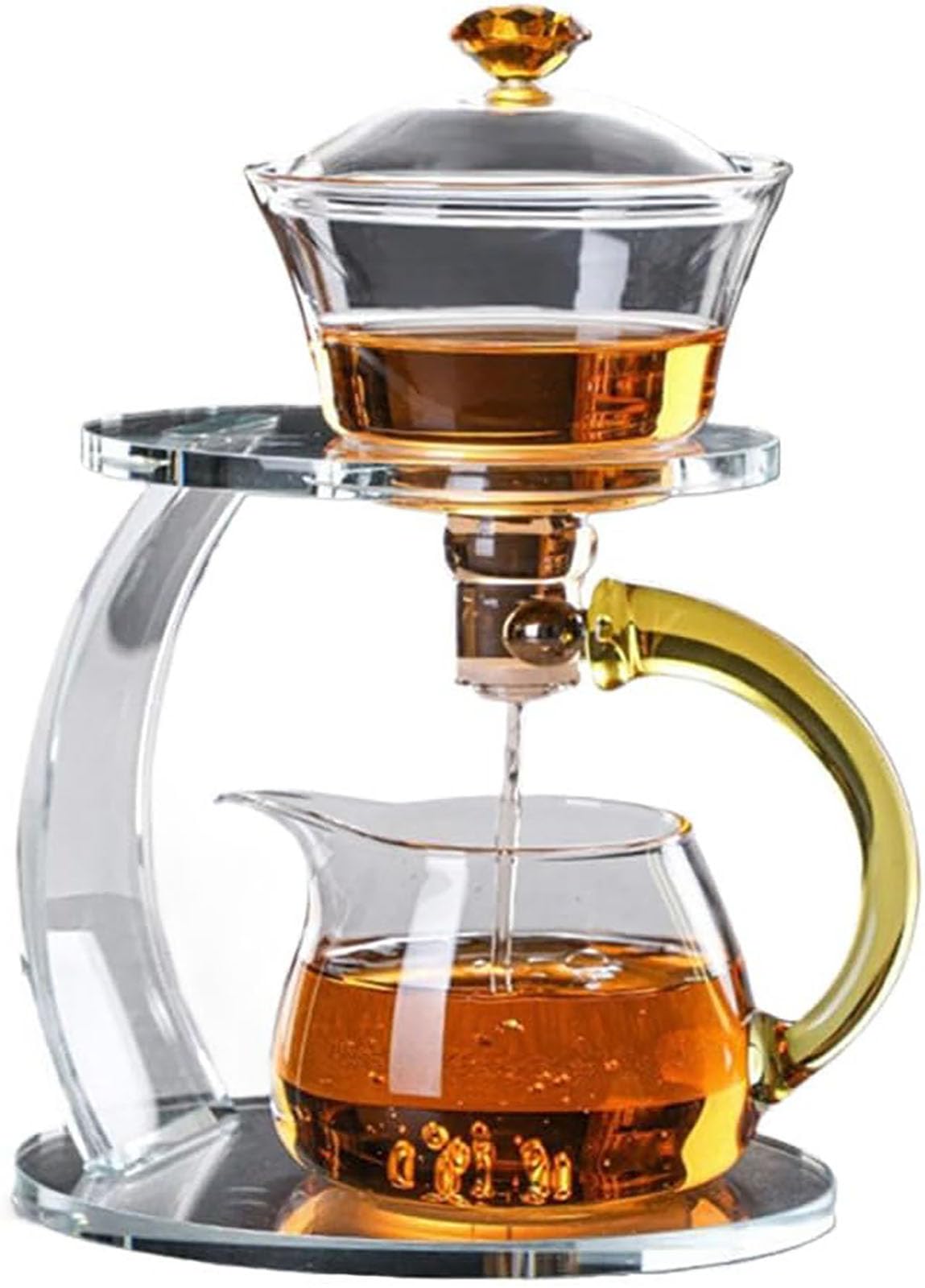Magnetic Teapot,Semi Automatic Glass Tea Set, Lazy Kung Fu Glass Tea Set,Glass Tea Set,Heat Resistant Glass Magic Teapot Set,Perfect, Suitable for Loose Tea, Flower Tea,Gold handle