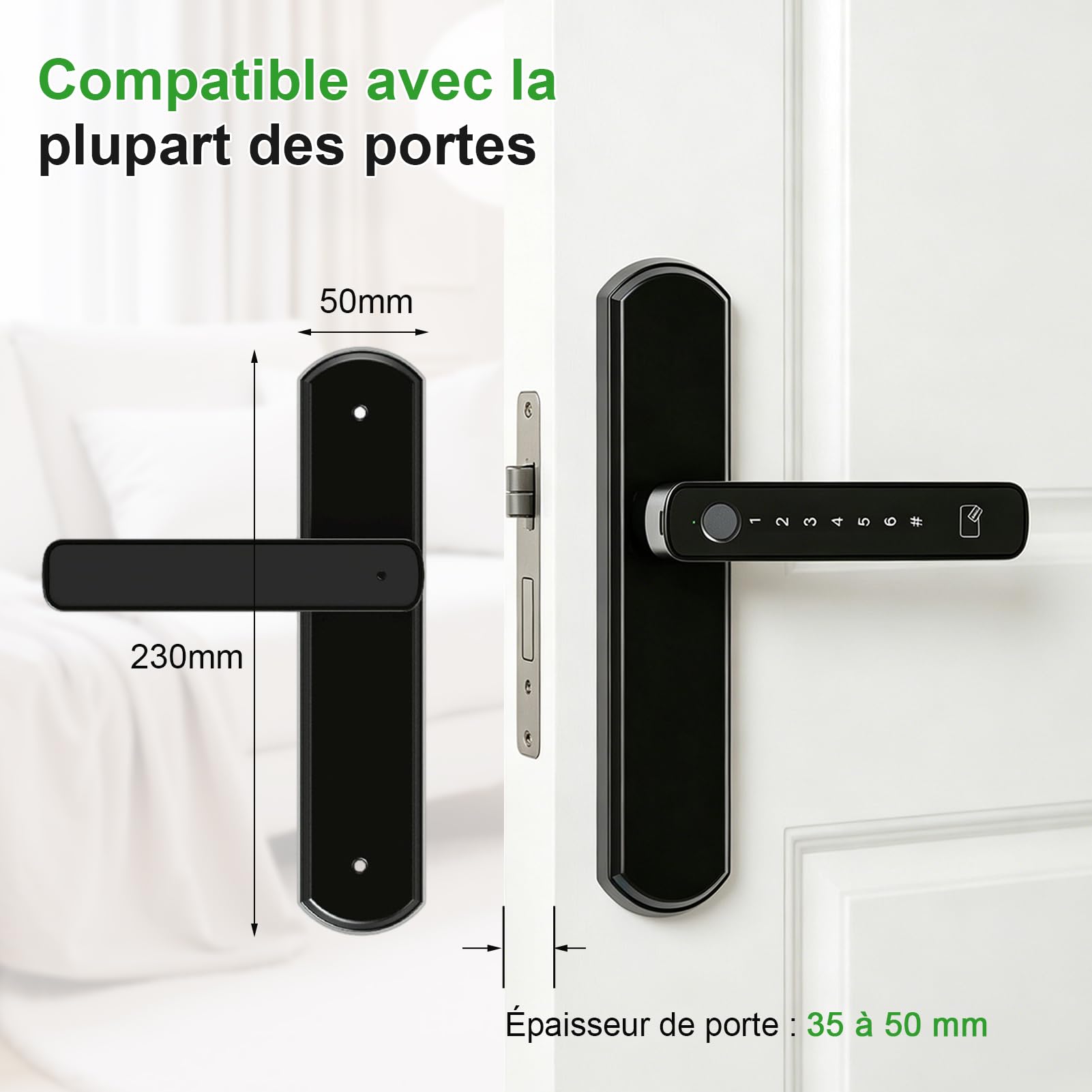 Serrure de porte intelligente à empreintes digitales, serrure de porte d'entrée biométrique sans clé avec application pour carte clavier sans fil TUYA, mot de passe pour chambre à coucher, hôtel