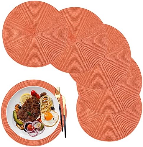 Placemats 12.6 Inch Place Mats Round Placemats sets 6 for Dining Table Washable Heat Resistant Table Mats for Kitchen Table Grey