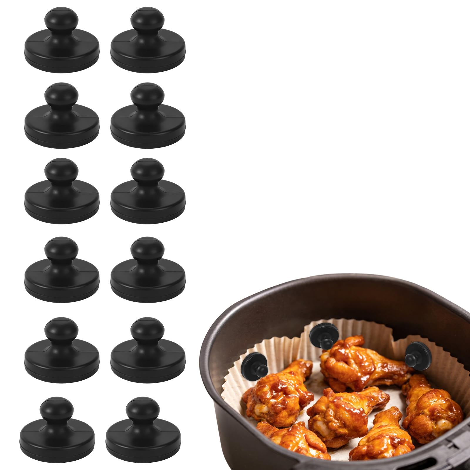 12pcs Air Fryer Magnets for Parchment Paper, Air Fryer Liner Silicone Full Enclosed Magnets for Holding Down Parchment Paper Liners(Black)