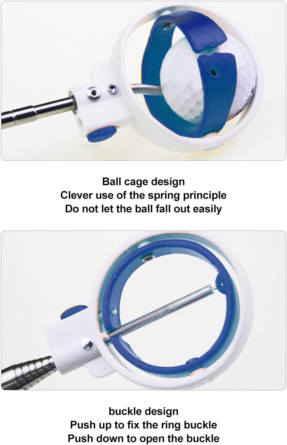 EVTSCAN Golf Ball Retriever Telescopic Extendable Design Spring Loaded Ball Cage Non Slip Handle Collapsible Stainless Steel for Golfers