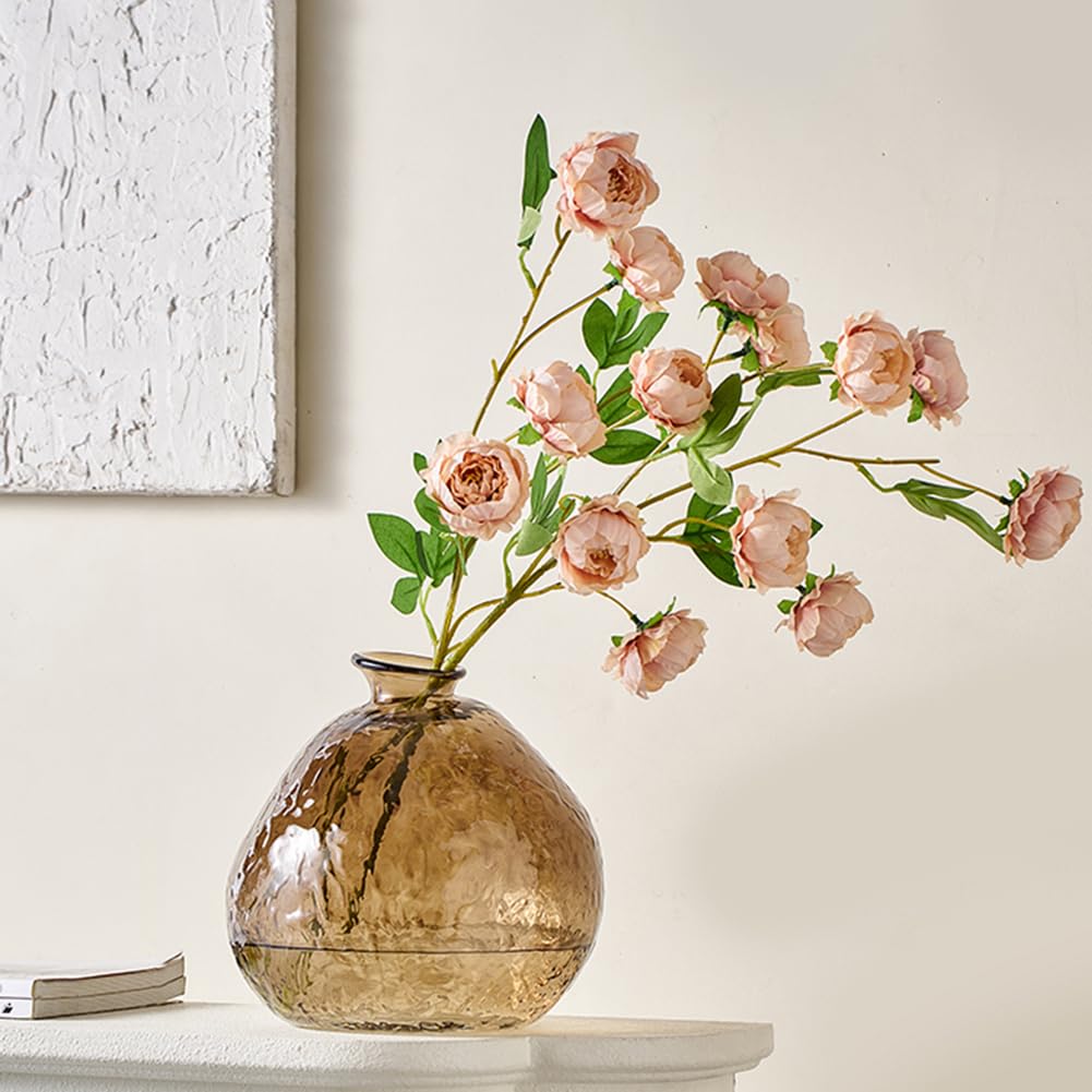 Runde Form gehämmerte Glasvase für Blumen, große Glasvase für Dekor, dekorative Blumenvasen für Wohnzimmerdekoration, Esstisch, Hochzeit,Braun