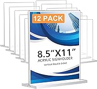 DECOHOBO 12 Pack 8.5x11 Acrylic Sign Holders - Double-Sided T-Shape Clear Table Stands for Restaurants, Offices, Stores, Events