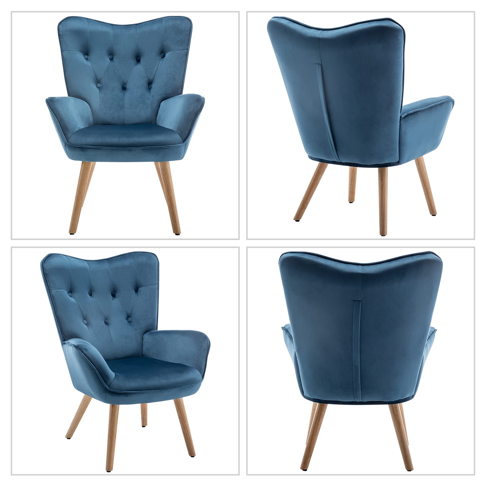 HollyHOME Ohrensessel mit Hocker Sessel mit Hocker Sessel Wohnzimmer & Schlafzimmer Samt Relaxsessel Lesesessel Lounge Sessels Armlehnensessel, Blau