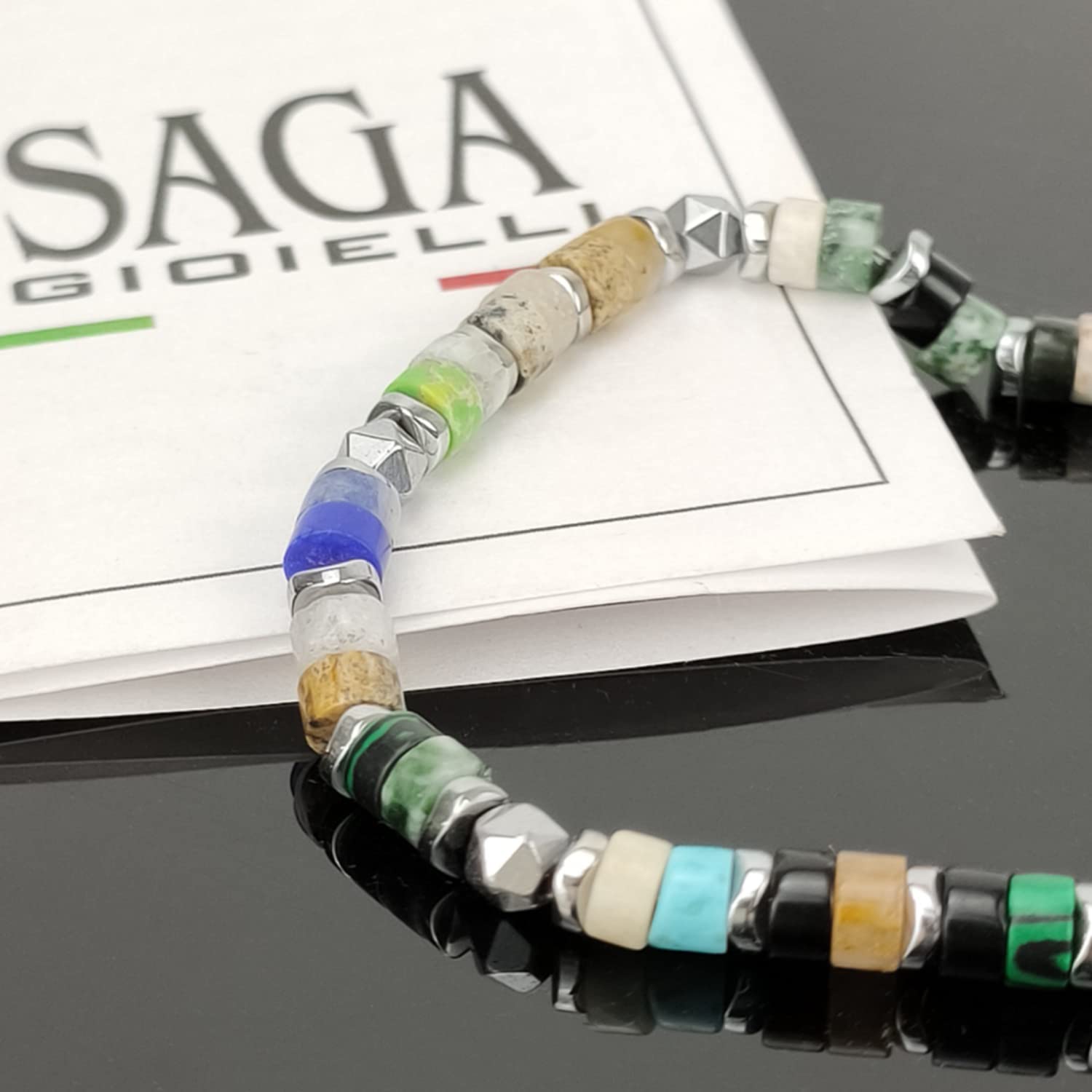 SAGA GIOIELLI® Bracciale Uomo Rondelle Colorate Acciaio