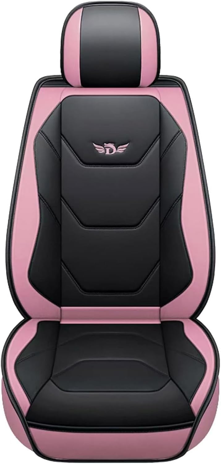 Luxury PU Leather Auto Car Seat Covers 5 Seats Full Set Universal Fit (BK-Pink)