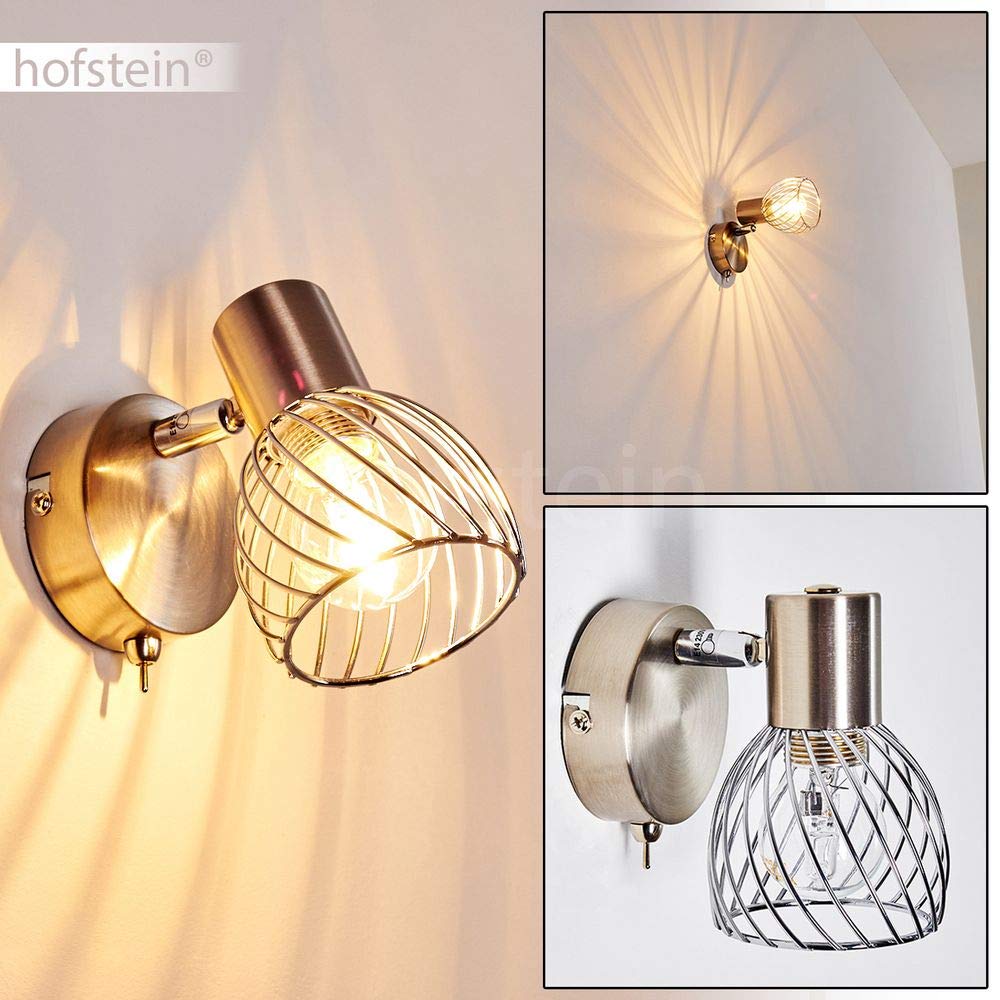 Parado Wall lamp, Wall Light Made of Metal in matt Nickel/Chrome, 1-Flame, Adjustable Spotlight, Lattice-Look lamp with Light Effect and on/Off Switch on The housing, Bulbs not Included