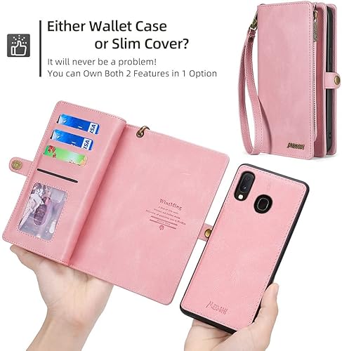 Miniatura 5 de Asuwish Funda de teléfono para Samsung Galaxy A20 A30 con cremallera, funda desmontable con protector de pantalla de vidrio templado y tarjetero de