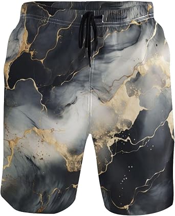 Abstract Black Marble Mens Swim Trunks Quick Dry Swim Shorts with Pockets