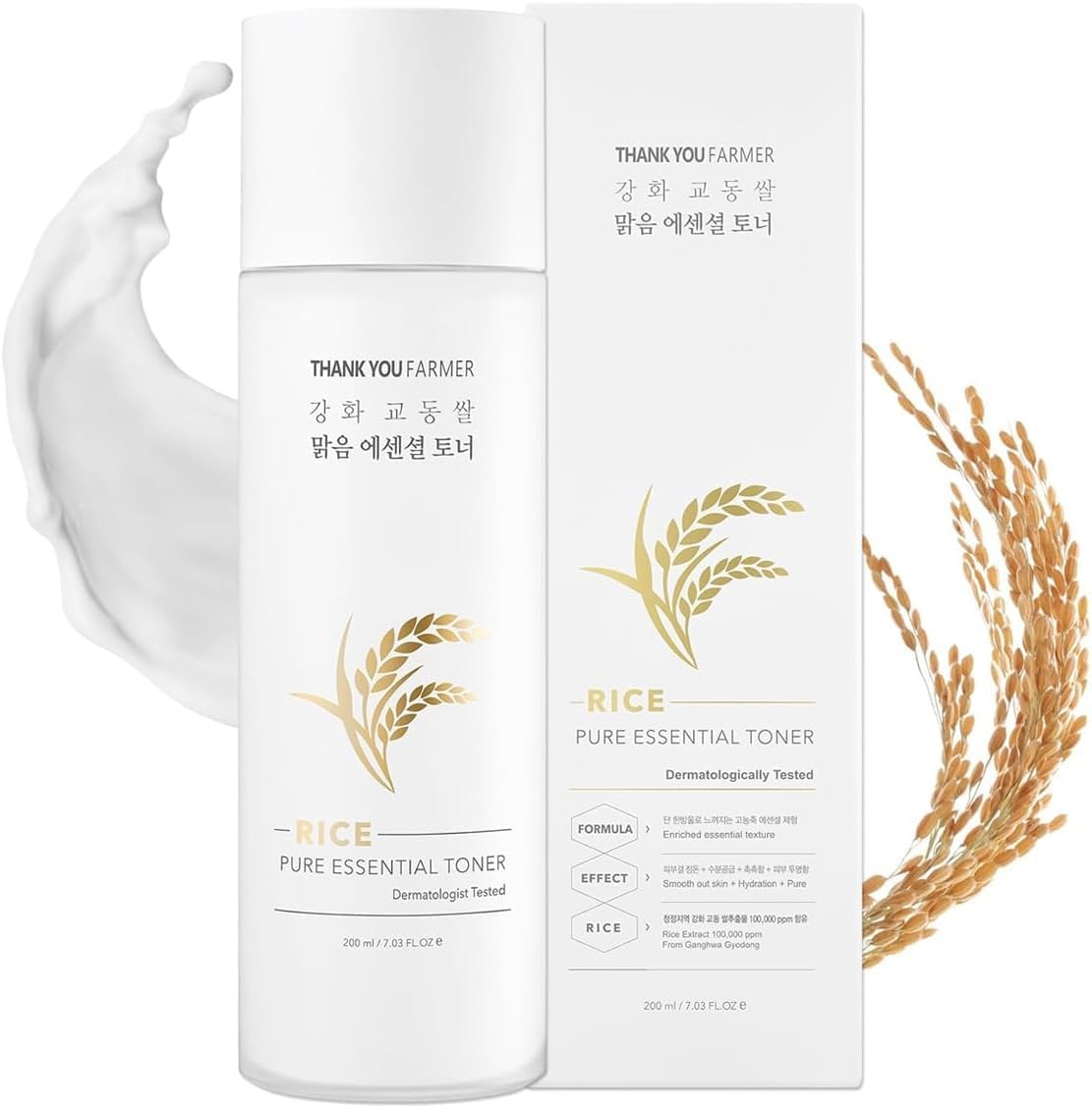 – Rice Pure Essential Toner 200ml - Korean Rice Milky Toner, K-Beauty Skincare, Niacinamide, Vegan