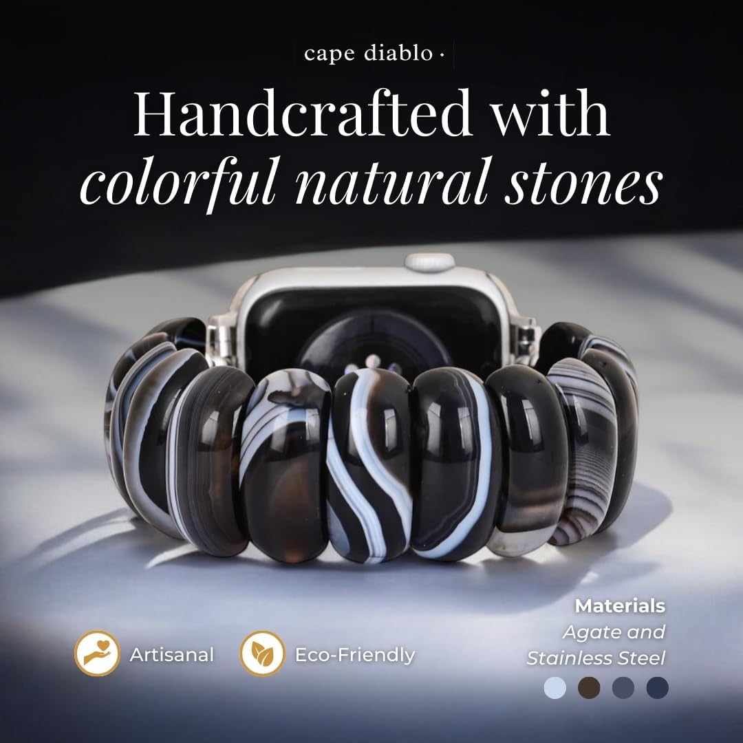 Cape Diablo Handmade Gemstone Watch Band for Women Compatible with Apple Watch 38mm 40mm 41mm 42mm 44mm 45mm, Boho Stretchable Strap Fits for iWatch Series 11/10/9/8/7/6/5/4/3/2/1 SE 3/2/1