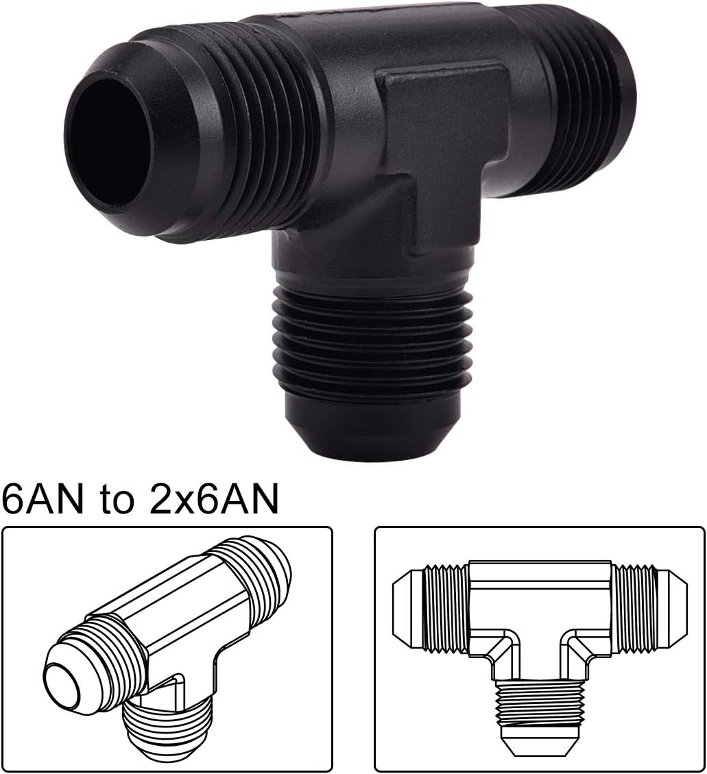EVIL ENERGY 6AN Male Flare Tee Fitting Bundle with Adjustable 3AN-12AN Wrench Aluminum Black