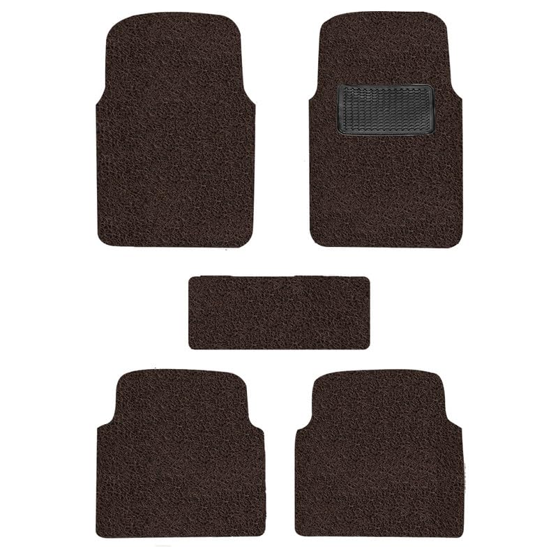 Image of Universal Fit Car Floor Mats, Anti-Skid Curly /Noodle Foot Mat, Vinyl Rubber Curly Grass Mats, Heal Pad, Dust & Liquid Trapping for Comfort, 5 Pcs Stylish Car Accessories Interior(Coffee)