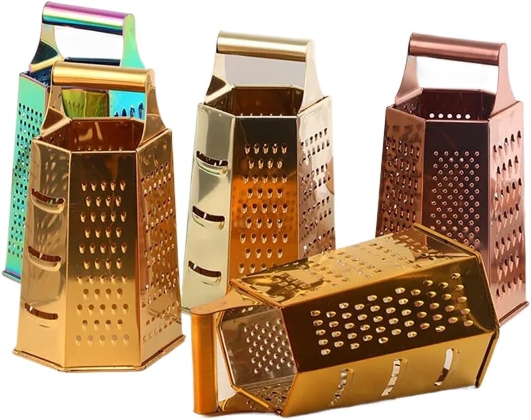 Stainless Steel 6 Sides Box Grater Slicer Shredder Manual Cheese Potato Fruit Vegetable Cutter Kitchen Tool(1gold)