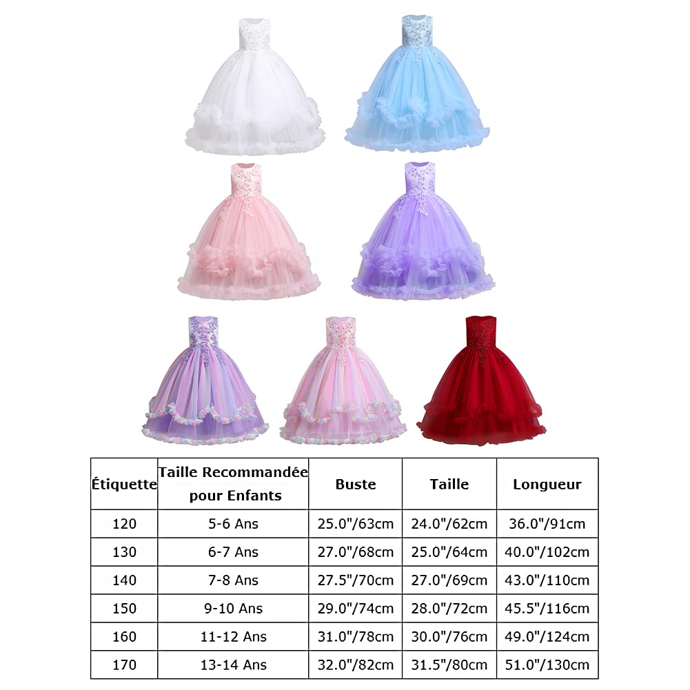 IDOPIP Enfants Filles sans Manches Dentelle Broderie Mariage Demoiselle d'honneur Princesse Couches Tulle Robes de fête soirée Bal Robe de Bal