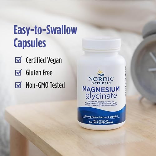 Miniatura 6 de Nordic Naturals Cápsulas vegetarianas de glicinato de magnesio, sin sabor, 90 unidades, 250 mg de magnesio por porción, soporte altamente