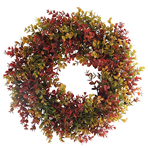 MHMJON Boxwood Wreath Artificial Fall Wreath Autumn Wreath for Front Door Wall Window Harvest Halloween Thanksgiving Day
